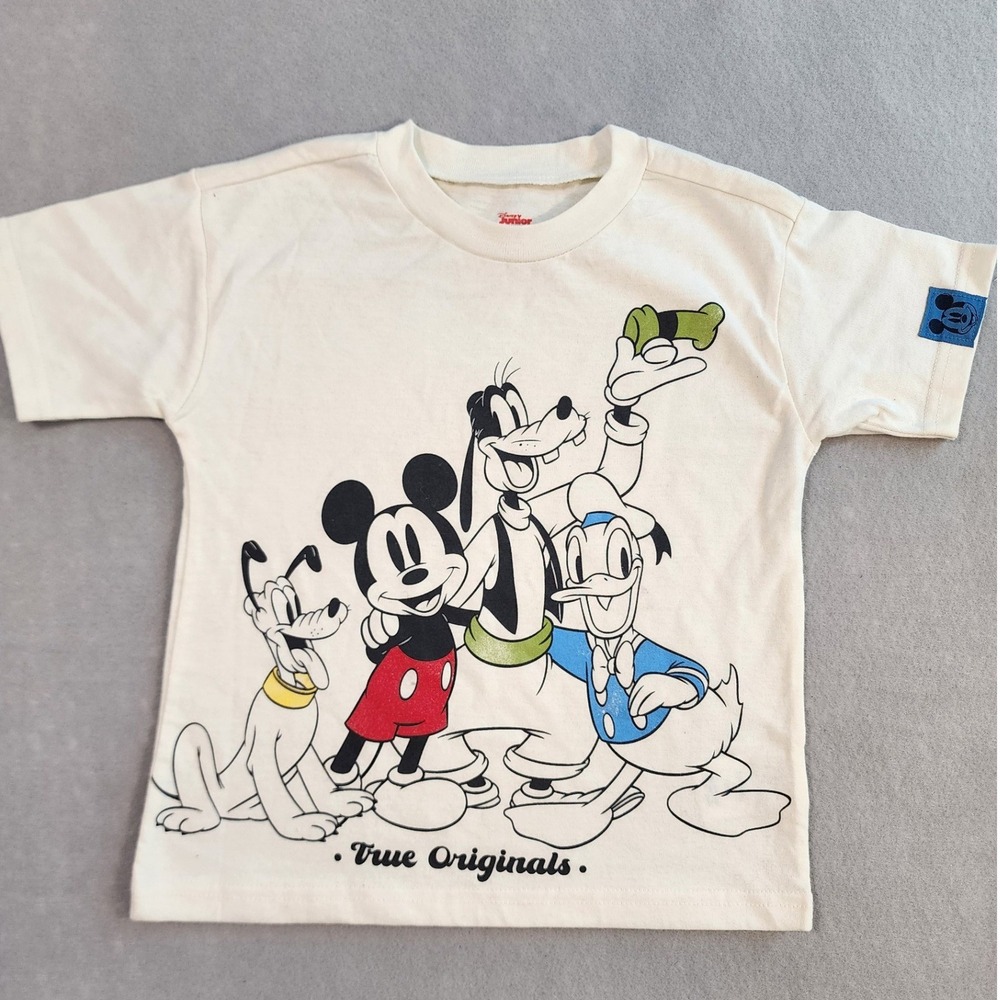 Disney Mickey & Friends Graphic T-Shirt Kids 3T Cream Excellent True Originals